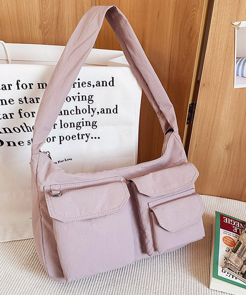 ショルダーバッグ 肩掛けナイロン鞄 軽量 ワンショルダートートバッグ ポケット付き レディース かばん ベーシック 通学通勤カバン カジュアル 多収納手提げ鞄 黒 89XFENG-067