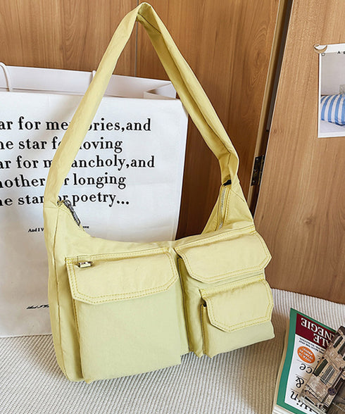 ショルダーバッグ 肩掛けナイロン鞄 軽量 ワンショルダートートバッグ ポケット付き レディース かばん ベーシック 通学通勤カバン カジュアル 多収納手提げ鞄 黒 89XFENG-067