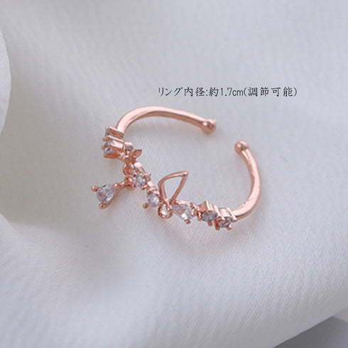 合金リング ピンクゴールド レディース 指輪 アクセサリー ラインストーン 花モチーフ きらきら 輝き 大人かわいい 結婚式 プチプラ?小物 流行り ジュエリー 89ACAI-005