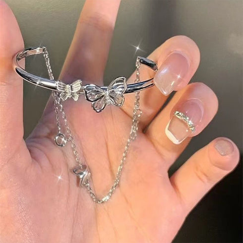 ブレスレット 2連バングル 蝶々モチーフ レディース アクセサリー 可愛い アジャスター付き アクセサリー プレゼント かわいいジュエリー 韓国ファッション 89ACAI-012