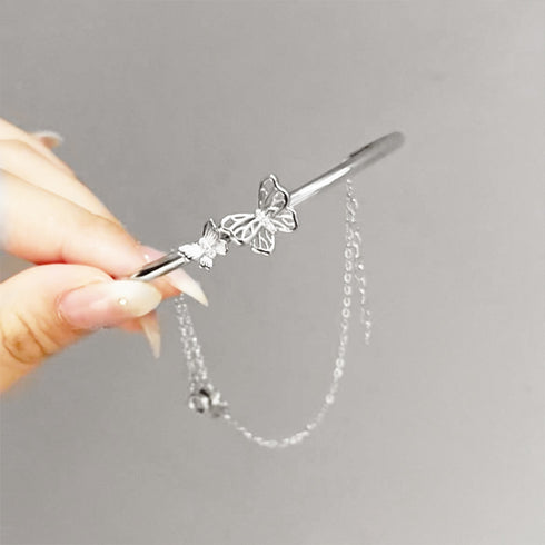 ブレスレット 2連バングル 蝶々モチーフ レディース アクセサリー 可愛い アジャスター付き アクセサリー プレゼント かわいいジュエリー 韓国ファッション 89ACAI-012