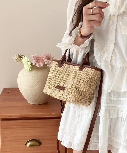 ミニカゴバッグ ショルダーバッグ ミニ鞄 ストローバッグ レディース 可愛い 2WAY 編みバッグ 花火大会手提げバッグ 斜めがけ 麦わら鞄 夏祭り 肩掛けバッグ 89AI-019
