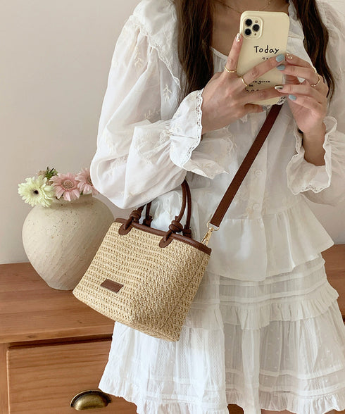 ミニカゴバッグ ショルダーバッグ ミニ鞄 ストローバッグ レディース 可愛い 2WAY 編みバッグ 花火大会手提げバッグ 斜めがけ 麦わら鞄 夏祭り 肩掛けバッグ 89AI-019