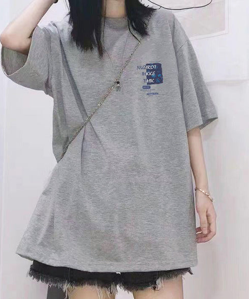 Tシャツ英文字 ロゴプリント半袖Tシャツ レディース ロゴtシャツ ゆったり 着やせ ロングtシャツ トップス シンプル プルオーバー 無地Tシャツ 体型カバー 89BAO-001