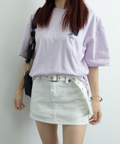 Tシャツ英文字 ロゴプリント半袖Tシャツ レディース ロゴtシャツ ゆったり 着やせ ロングtシャツ トップス シンプル プルオーバー 無地Tシャツ 体型カバー 89BAO-001