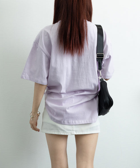 Tシャツ英文字 ロゴプリント半袖Tシャツ レディース ロゴtシャツ ゆったり 着やせ ロングtシャツ トップス シンプル プルオーバー 無地Tシャツ 体型カバー 89BAO-001