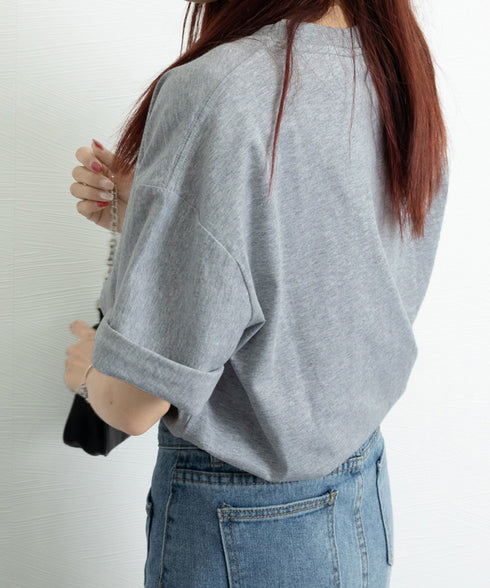 Tシャツ英文字 ロゴプリント半袖Tシャツ レディース ロゴtシャツ ゆったり 着やせ ロングtシャツ トップス シンプル プルオーバー 無地Tシャツ 体型カバー 89BAO-001