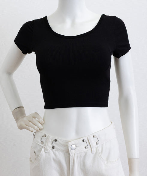 背中あきトップス カップ付き ブラトップ カットソー レディース 丸首ネックTシャツ バッククロス 韓国風 バックオープン 短い丈 無地お洒落ヨガウェア セクシー 89BEIM-001