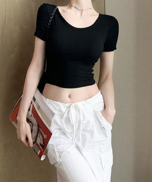 背中あきトップス カップ付き ブラトップ カットソー レディース 丸首ネックTシャツ バッククロス 韓国風 バックオープン 短い丈 無地お洒落ヨガウェア セクシー 89BEIM-001