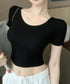 背中あきトップス カップ付き ブラトップ カットソー レディース 丸首ネックTシャツ バッククロス 韓国風 バックオープン 短い丈 無地お洒落ヨガウェア セクシー 89BEIM-001