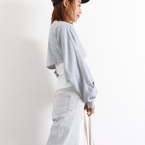 Tシャツセットアップ 韓国風お洒落 春秋 トップス レディース 2点セット ショート丈 ボリューム袖 スウェット 女子可愛い カジュアル 長袖 クロップド丈クール 89CHANGY-001