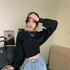 Tシャツセットアップ 韓国風お洒落 春秋 トップス レディース 2点セット ショート丈 ボリューム袖 スウェット 女子可愛い カジュアル 長袖 クロップド丈クール 89CHANGY-001