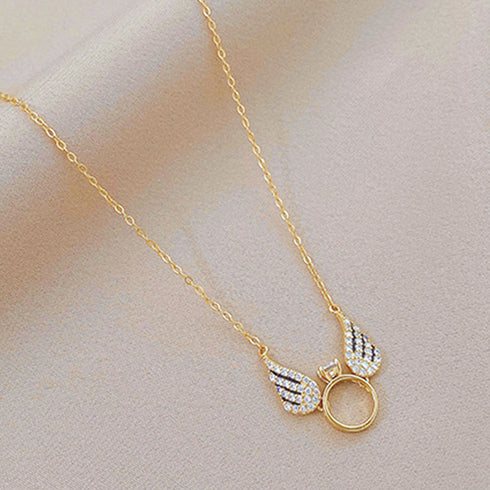 韓国風 羽根モチーフ ネックレス 華奢 ウィング きらきら アクセサリー ラインストーン レディース オシャレ 輝く チェーン 女子会 華やか ジュエリー 89CHUFU-001