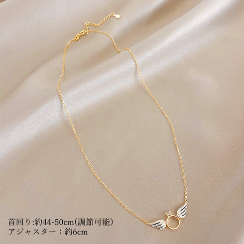 韓国風 羽根モチーフ ネックレス 華奢 ウィング きらきら アクセサリー ラインストーン レディース オシャレ 輝く チェーン 女子会 華やか ジュエリー 89CHUFU-001