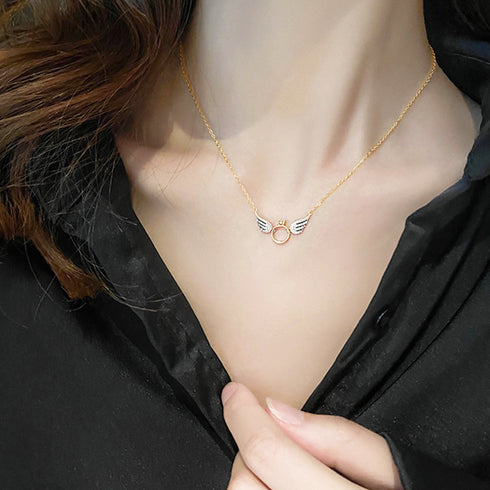 韓国風 羽根モチーフ ネックレス 華奢 ウィング きらきら アクセサリー ラインストーン レディース オシャレ 輝く チェーン 女子会 華やか ジュエリー 89CHUFU-001