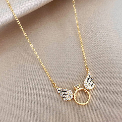 韓国風 羽根モチーフ ネックレス 華奢 ウィング きらきら アクセサリー ラインストーン レディース オシャレ 輝く チェーン 女子会 華やか ジュエリー 89CHUFU-001