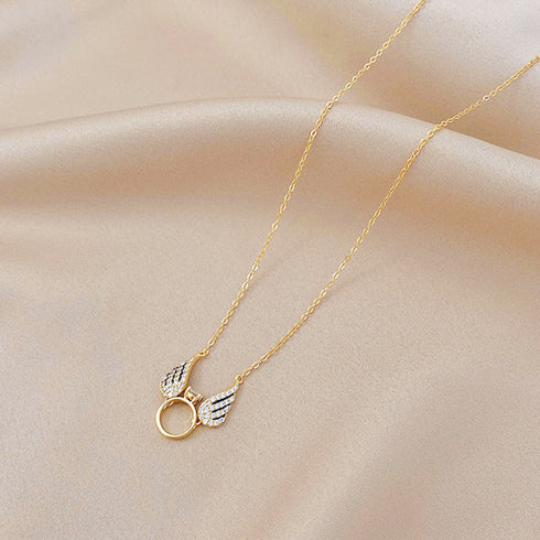 韓国風 羽根モチーフ ネックレス 華奢 ウィング きらきら アクセサリー ラインストーン レディース オシャレ 輝く チェーン 女子会 華やか ジュエリー 89CHUFU-001