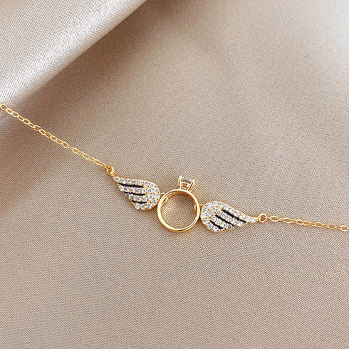 韓国風 羽根モチーフ ネックレス 華奢 ウィング きらきら アクセサリー ラインストーン レディース オシャレ 輝く チェーン 女子会 華やか ジュエリー 89CHUFU-001