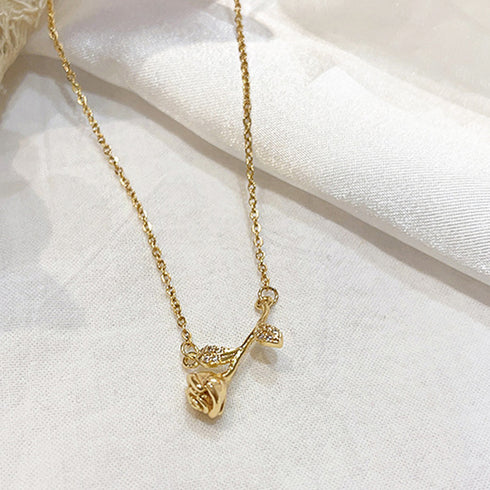ネックレス バラモチーフ アクセサリー チェーンネックレス 薔薇 可愛い レディース ラインストーン プレゼント ファッション小物 韓国風 きらきら 小さい 89CHUFU-002