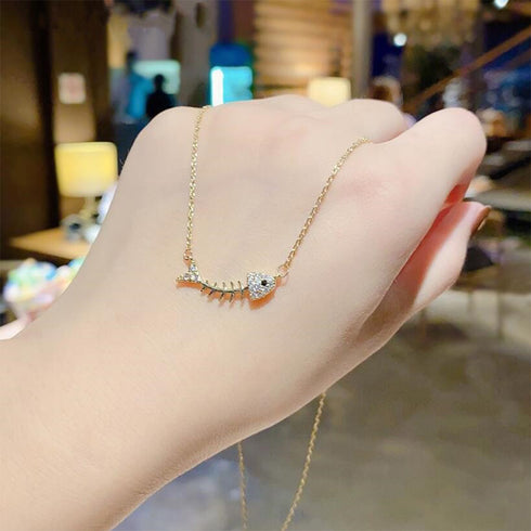 ネックレス フィッシュ アクセサリー 夏 魚柄ネックレス 韓国風 魚の骨モチーフ レディース チェーンネックレス 可愛い 小さい カジュアル ファッション小物 89CHUFU-006