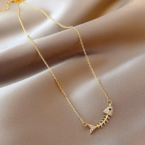 ネックレス フィッシュ アクセサリー 夏 魚柄ネックレス 韓国風 魚の骨モチーフ レディース チェーンネックレス 可愛い 小さい カジュアル ファッション小物 89CHUFU-006