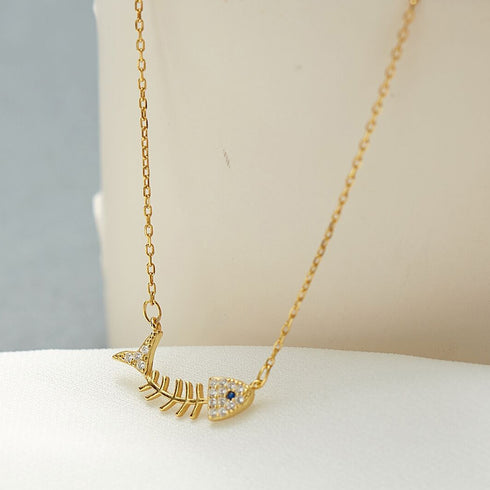 ネックレス フィッシュ アクセサリー 夏 魚柄ネックレス 韓国風 魚の骨モチーフ レディース チェーンネックレス 可愛い 小さい カジュアル ファッション小物 89CHUFU-006