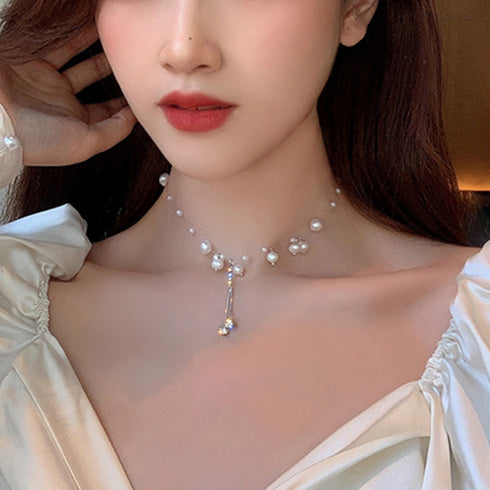 フェイクパール ネックレス レディース ショート きらきら輝く アクセサリー 首飾り フェミニン パーティ 小粒パール 可愛い 人気プレゼント ラインストーン 89CHUFU-010