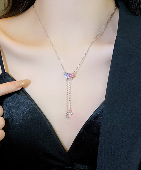 チェーン ネックレス 華奢お洒落キラキラ レディース パーティー Y字ネックレス アクセサリー 大人カジュアル 首飾り シルバー ジュエリーきらきらラインストーン 89CHUFU-021