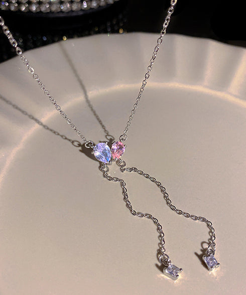 チェーン ネックレス 華奢お洒落キラキラ レディース パーティー Y字ネックレス アクセサリー 大人カジュアル 首飾り シルバー ジュエリーきらきらラインストーン 89CHUFU-021