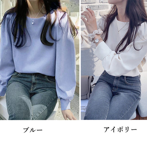 トップス クルーネック長袖シャツブラウス レディース オフィスカジュアル ブラウス オフィス 通勤 体型カバー お出かけ フェミニン 長袖シャツ シンプル 女子会 89CXN-031