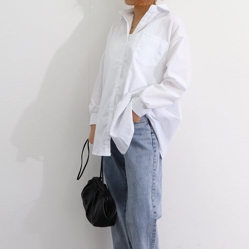 シャツブラウス トップス ゆったり 春 ゆったり レディース ワイドシャツ 長袖 カーディガン 胸ポケット付き オーバー ボタン シルエット 通勤 通学 89CXN-034