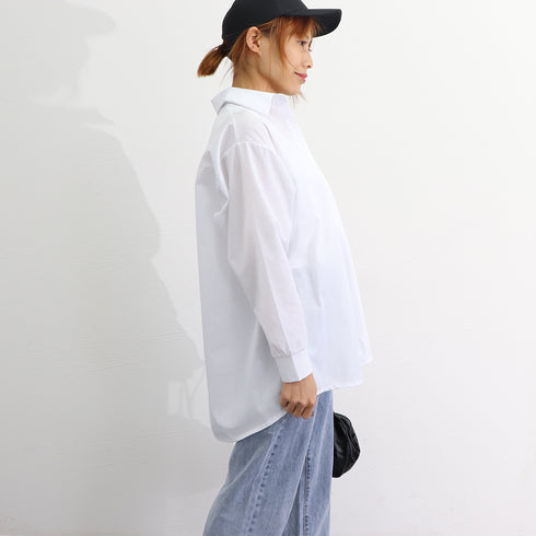 シャツブラウス トップス ゆったり 春 ゆったり レディース ワイドシャツ 長袖 カーディガン 胸ポケット付き オーバー ボタン シルエット 通勤 通学 89CXN-034