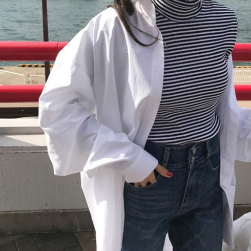 シャツブラウス トップス ゆったり 春 ゆったり レディース ワイドシャツ 長袖 カーディガン 胸ポケット付き オーバー ボタン シルエット 通勤 通学 89CXN-034