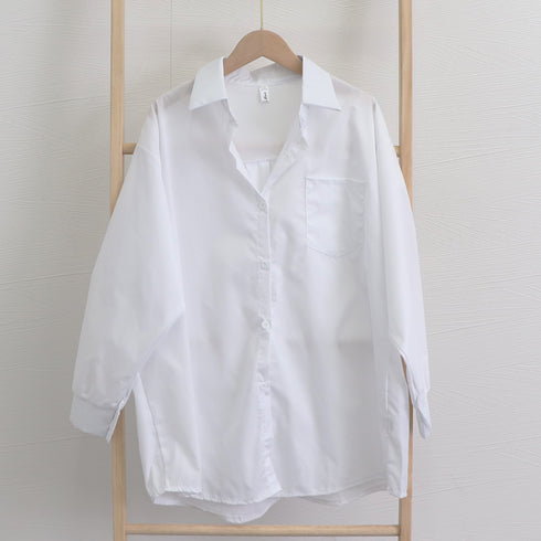 シャツブラウス トップス ゆったり 春 ゆったり レディース ワイドシャツ 長袖 カーディガン 胸ポケット付き オーバー ボタン シルエット 通勤 通学 89CXN-034