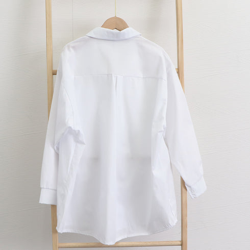 シャツブラウス トップス ゆったり 春 ゆったり レディース ワイドシャツ 長袖 カーディガン 胸ポケット付き オーバー ボタン シルエット 通勤 通学 89CXN-034