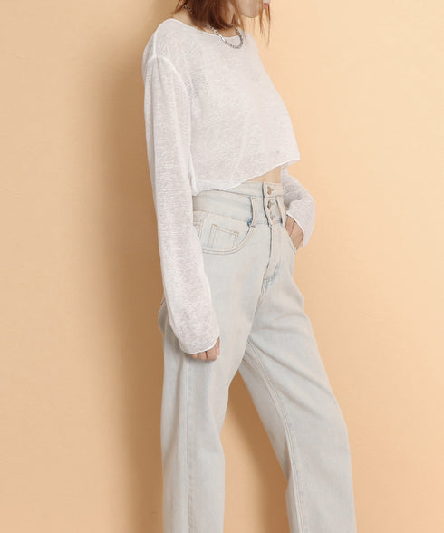 シアートップス 透け感 韓国風カジュアル 長袖カットソー レディース 肌見せ クルーネックプルオーバー 薄手 無地Tシャツ 重ね着 レイヤード 日焼け対策 軽い 89CXN-041