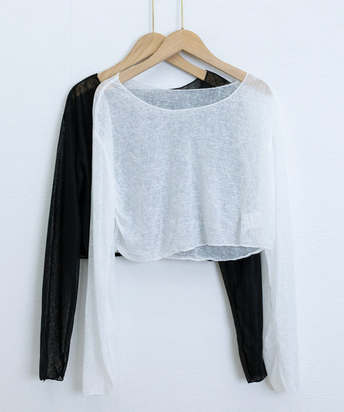 シアートップス 透け感 韓国風カジュアル 長袖カットソー レディース 肌見せ クルーネックプルオーバー 薄手 無地Tシャツ 重ね着 レイヤード 日焼け対策 軽い 89CXN-041