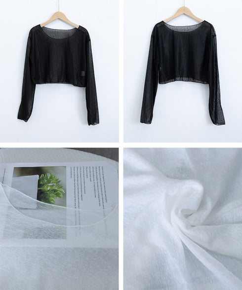 シアートップス 透け感 韓国風カジュアル 長袖カットソー レディース 肌見せ クルーネックプルオーバー 薄手 無地Tシャツ 重ね着 レイヤード 日焼け対策 軽い 89CXN-041
