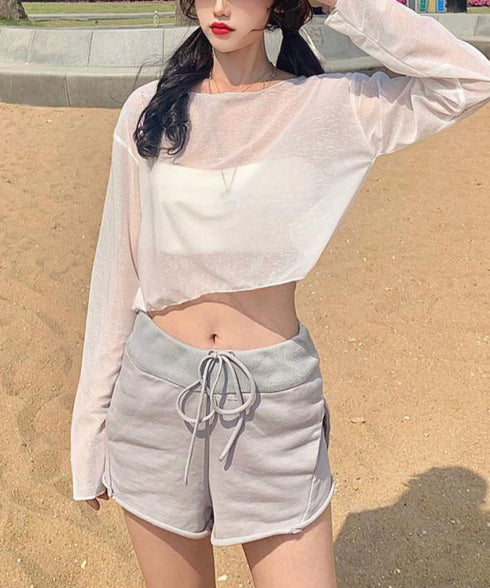 シアートップス 透け感 韓国風カジュアル 長袖カットソー レディース 肌見せ クルーネックプルオーバー 薄手 無地Tシャツ 重ね着 レイヤード 日焼け対策 軽い 89CXN-041