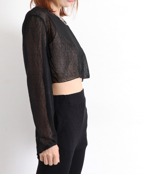 シアートップス 透け感 韓国風カジュアル 長袖カットソー レディース 肌見せ クルーネックプルオーバー 薄手 無地Tシャツ 重ね着 レイヤード 日焼け対策 軽い 89CXN-041