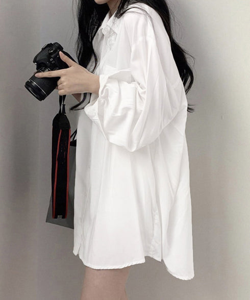 シャツブラウス ゆったり トップス 長袖 レディース ワイドシャツ 体型カバー 大人カジュアル 通勤 無地カーディガン ゆるシルエット 着やせ羽織 シャツトップス 89DIELV-003