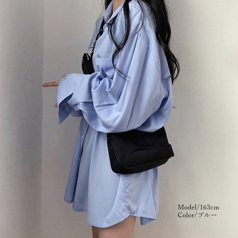 ブラウス トップス 長袖 レディース 春 ワイドシャツ カーディガン シャツブラウス 胸ポケット付き オーバー ボタン ゆったり シルエット 89DIELV-003