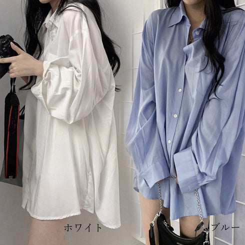 ブラウス トップス 長袖 レディース 春 ワイドシャツ カーディガン シャツブラウス 胸ポケット付き オーバー ボタン ゆったり シルエット 89DIELV-003