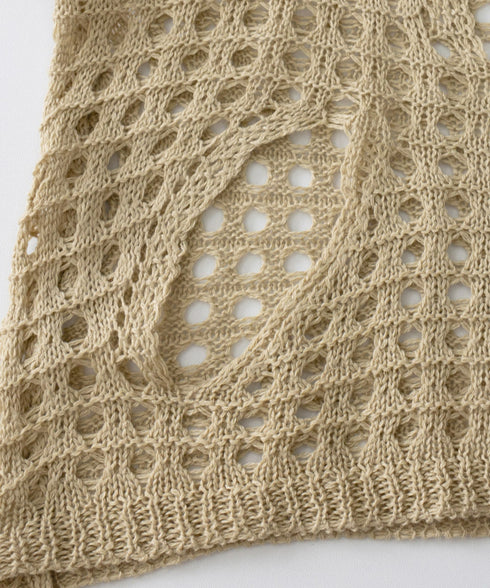 メッシュ編み サマーニット レディース夏 シアーニット 長袖プルオーバー メッシュニット ニットブラウス 重ね着 穴あき加工ニット 肌見せ透け感 ショート丈 89DWEI-005