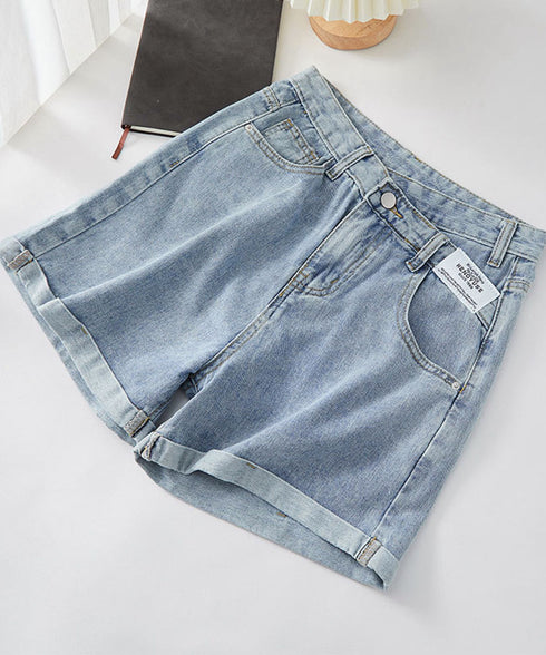 デニムショートパンツレディース美脚短パン ロールアップホットパンツ Aラインハイウエスト カジュアルジーンズ ショートジーンズ アシンメトリーデニム 89DWEI-006