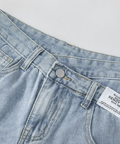 デニムショートパンツレディース美脚短パン ロールアップホットパンツ Aラインハイウエスト カジュアルジーンズ ショートジーンズ アシンメトリーデニム 89DWEI-006