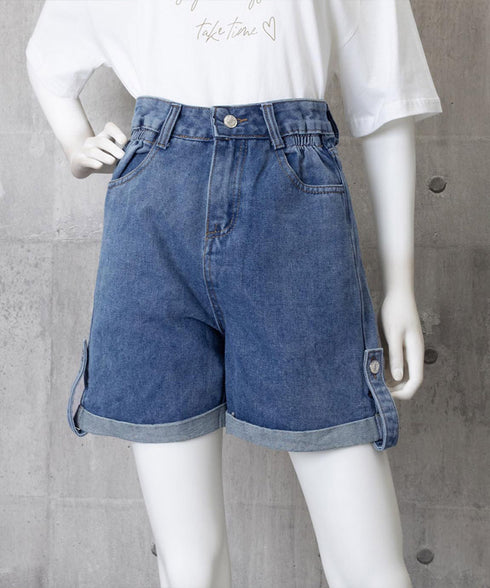 ロールアップ デニムショートパンツ 美脚 デニムパンツ ハイウエスト レディース 短パン ワイドシルエット 体型カバー 半ズボン 大人カジュアル 脚長ジーンズ春夏 89DWEI-009
