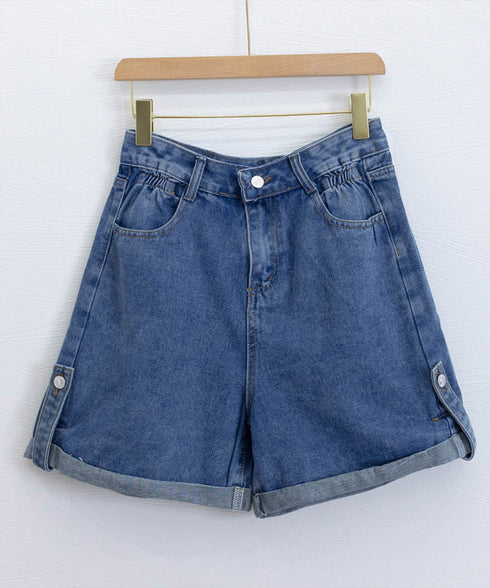 ロールアップ デニムショートパンツ 美脚 デニムパンツ ハイウエスト レディース 短パン ワイドシルエット 体型カバー 半ズボン 大人カジュアル 脚長ジーンズ春夏 89DWEI-009