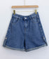 ロールアップ デニムショートパンツ 美脚 デニムパンツ ハイウエスト レディース 短パン ワイドシルエット 体型カバー 半ズボン 大人カジュアル 脚長ジーンズ春夏 89DWEI-009