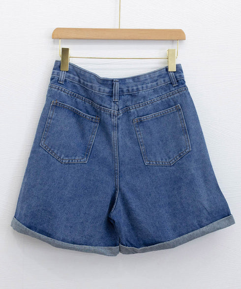 ロールアップ デニムショートパンツ 美脚 デニムパンツ ハイウエスト レディース 短パン ワイドシルエット 体型カバー 半ズボン 大人カジュアル 脚長ジーンズ春夏 89DWEI-009